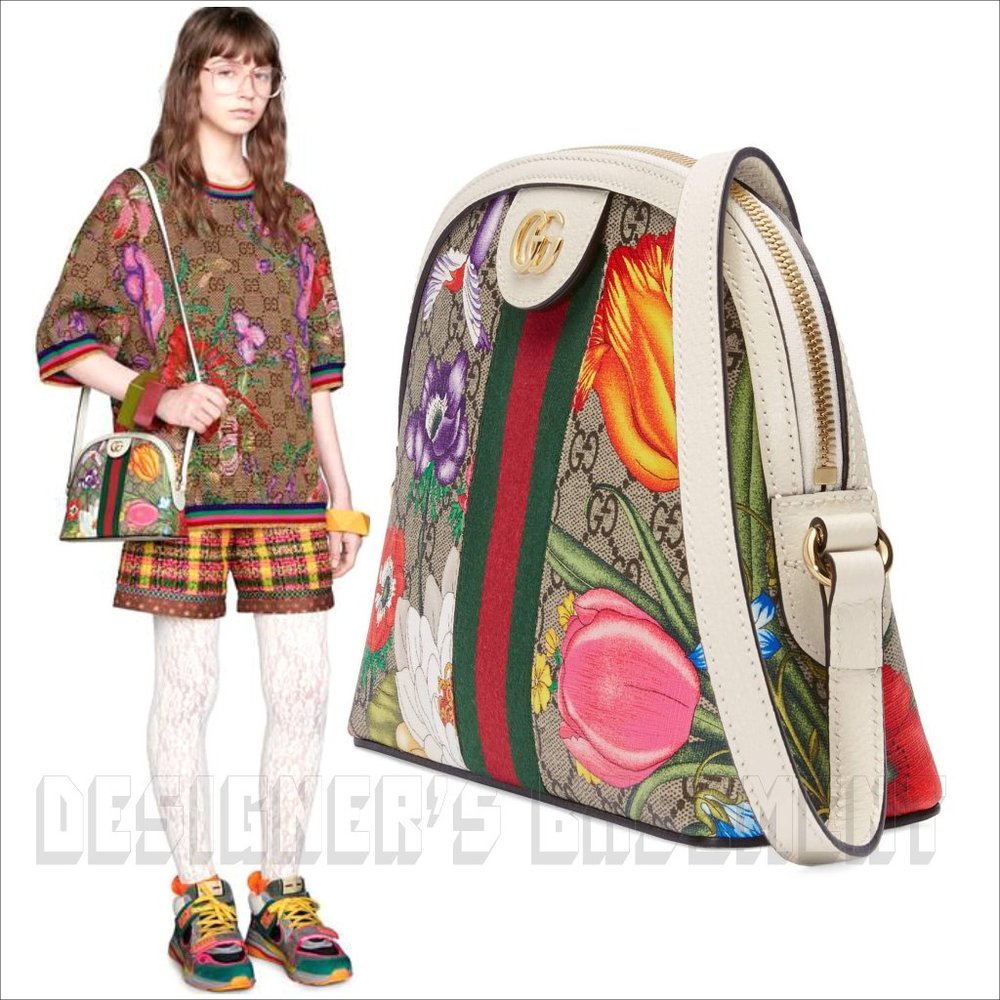 GUCCI Ophidia GG Marmont logo Supreme Flora white leather crossbody Shoulder Bag
